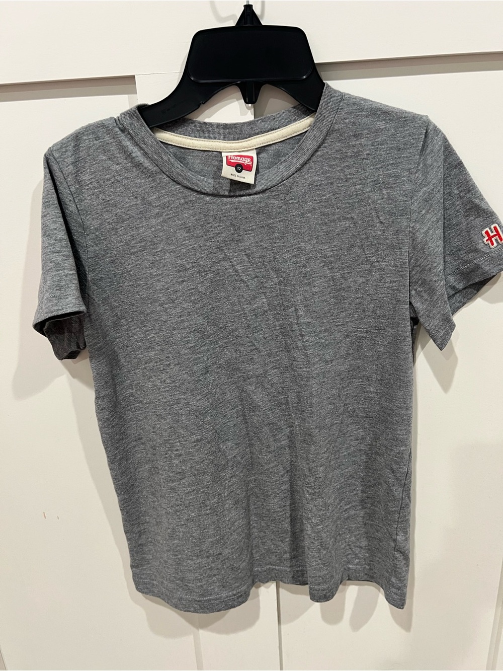 HOMAGE Gray Crewneck Tee with Red Logo Tag